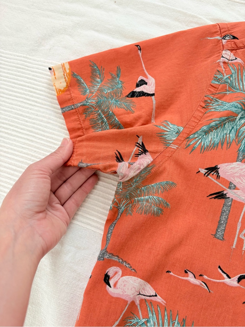 Men's Flamingo Print Short Sleeve Button Down Shirt - Picture 6 of 13